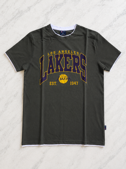 DarkGreen Round Tshirt Lakers Print - Dark Green - Image 1
