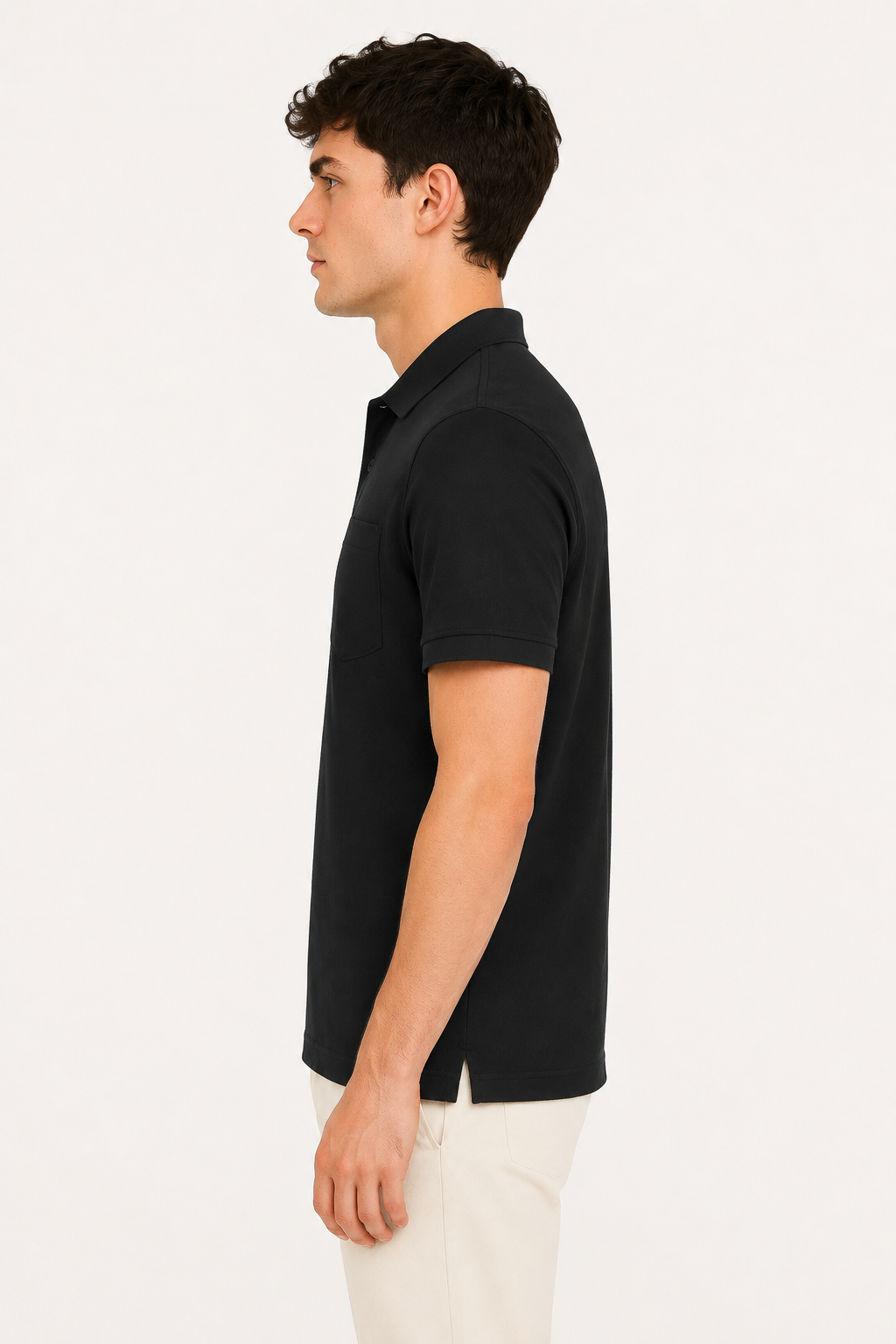 Black Tshirt Black Collar Cotton - Black - Image 3