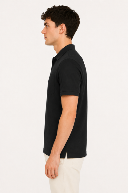 Black Tshirt Black Collar Cotton - Black - Image 3
