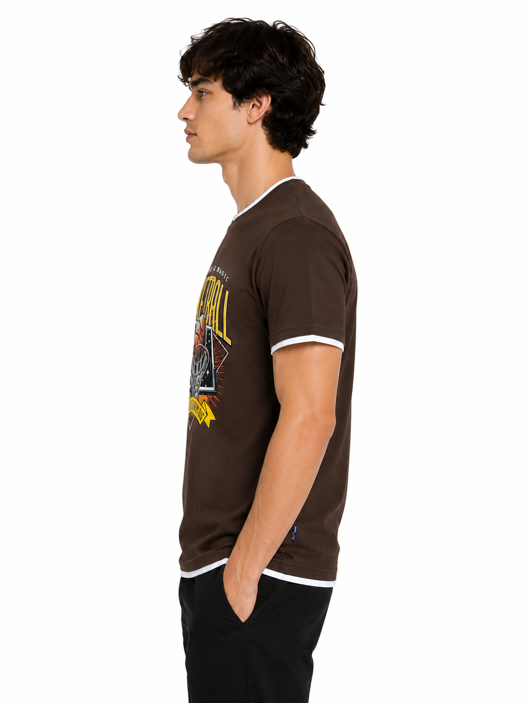 Brown Round Tshirt Basketball Print - Brown - Image 4