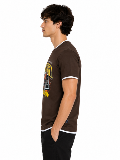 Brown Round Tshirt Basketball Print - Brown - Image 4