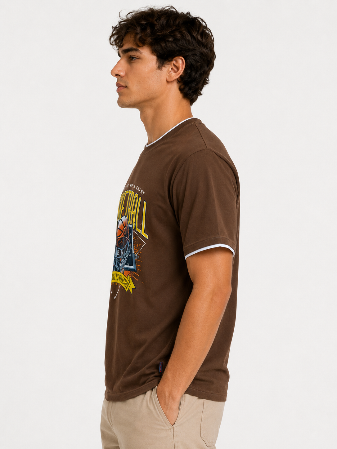 Brown Round Tshirt Basketball Print - Brown - Image 4