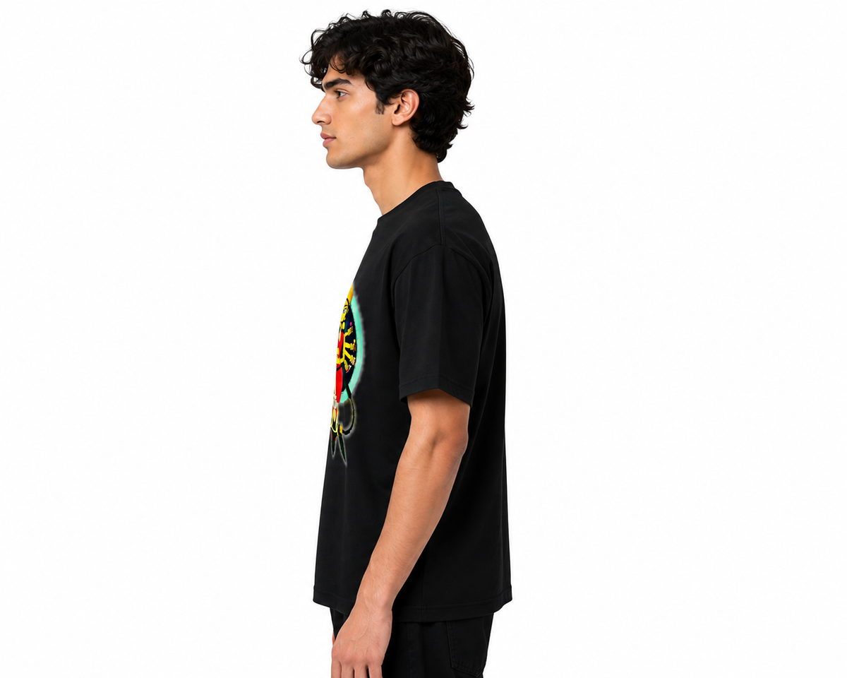 Black Round Tshirt God Print - Black - Image 4