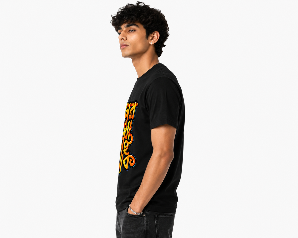 Black Round Tshirt Bengali Quote Print - Black - Image 4