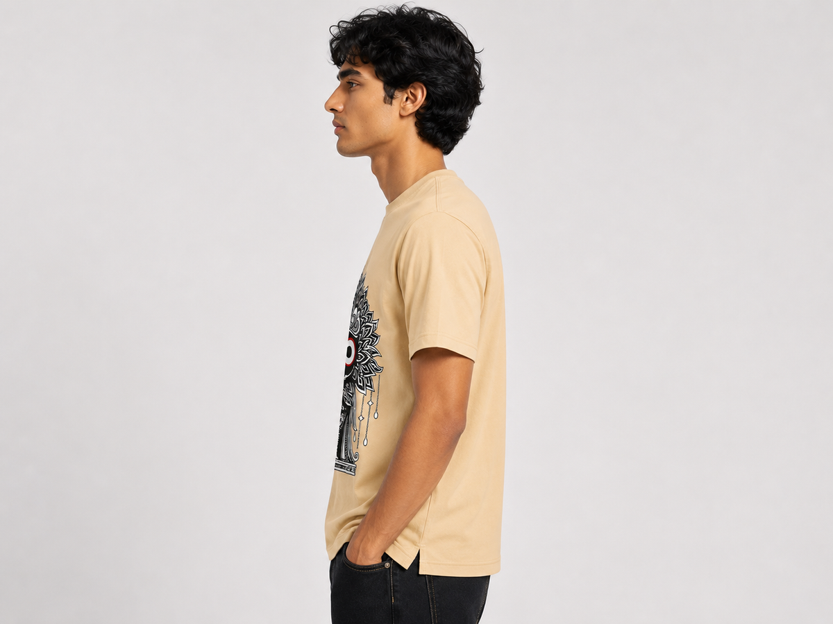 Cream Round Tshirt God Print - Cream - Image 4