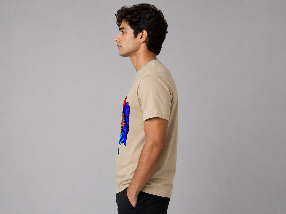 Cream Round Tshirt OM Print - Cream - Image 4