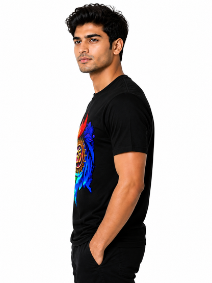 Black Round Tshirt OM Print - Black - Image 4