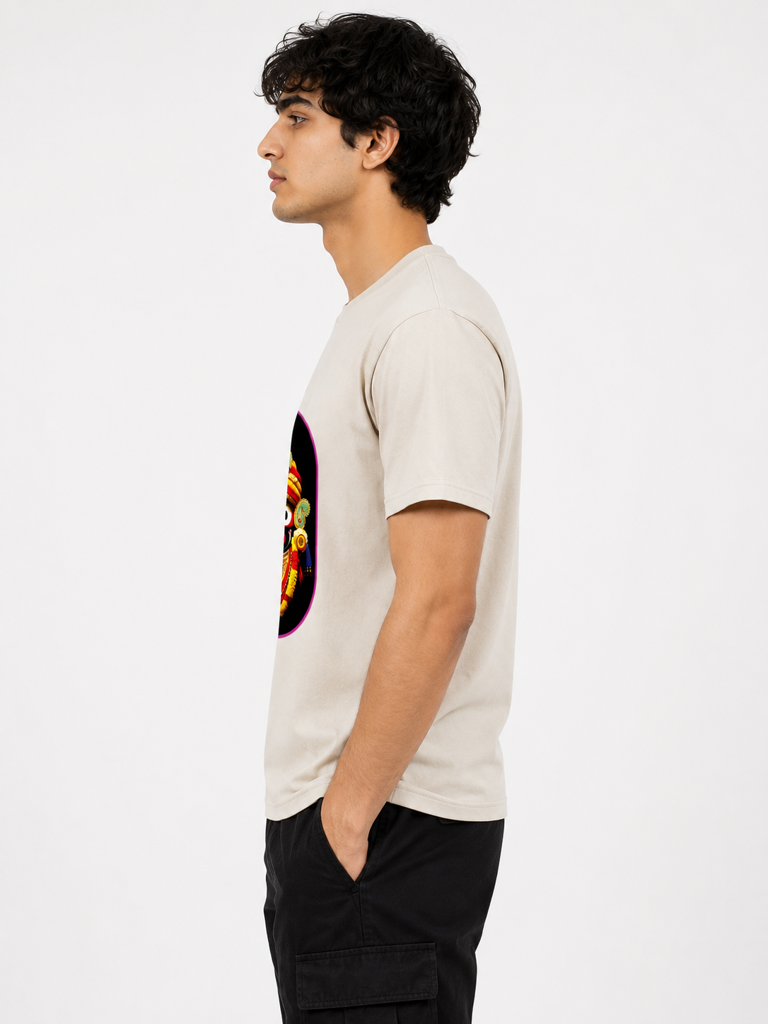Cream Round Tshirt God Print - Cream - Image 4