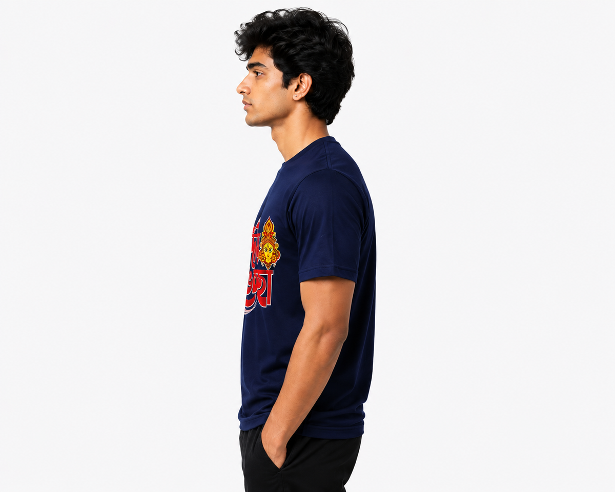 DarkBlue Round Tshirt God Print - Dark Blue - Image 4