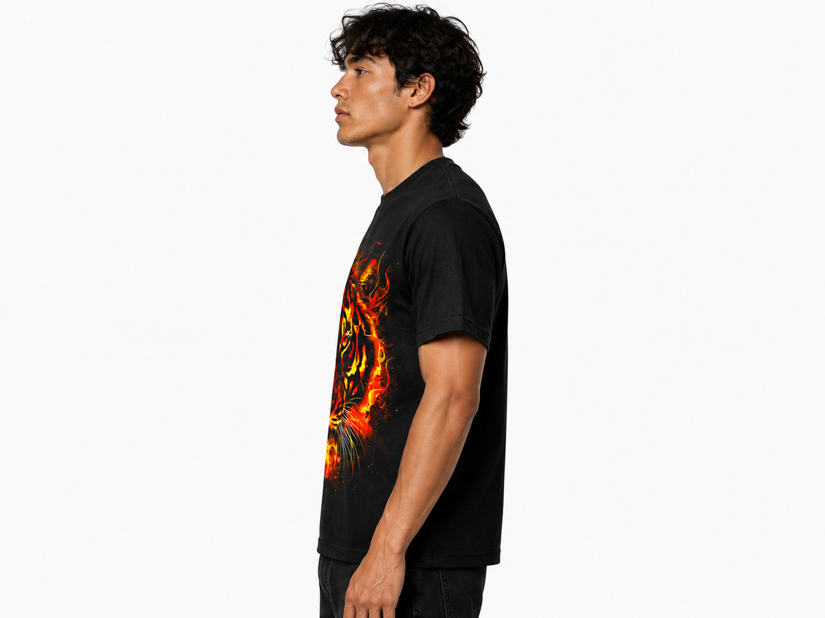 Black Round Tshirt Tiger Print - Black - Image 4