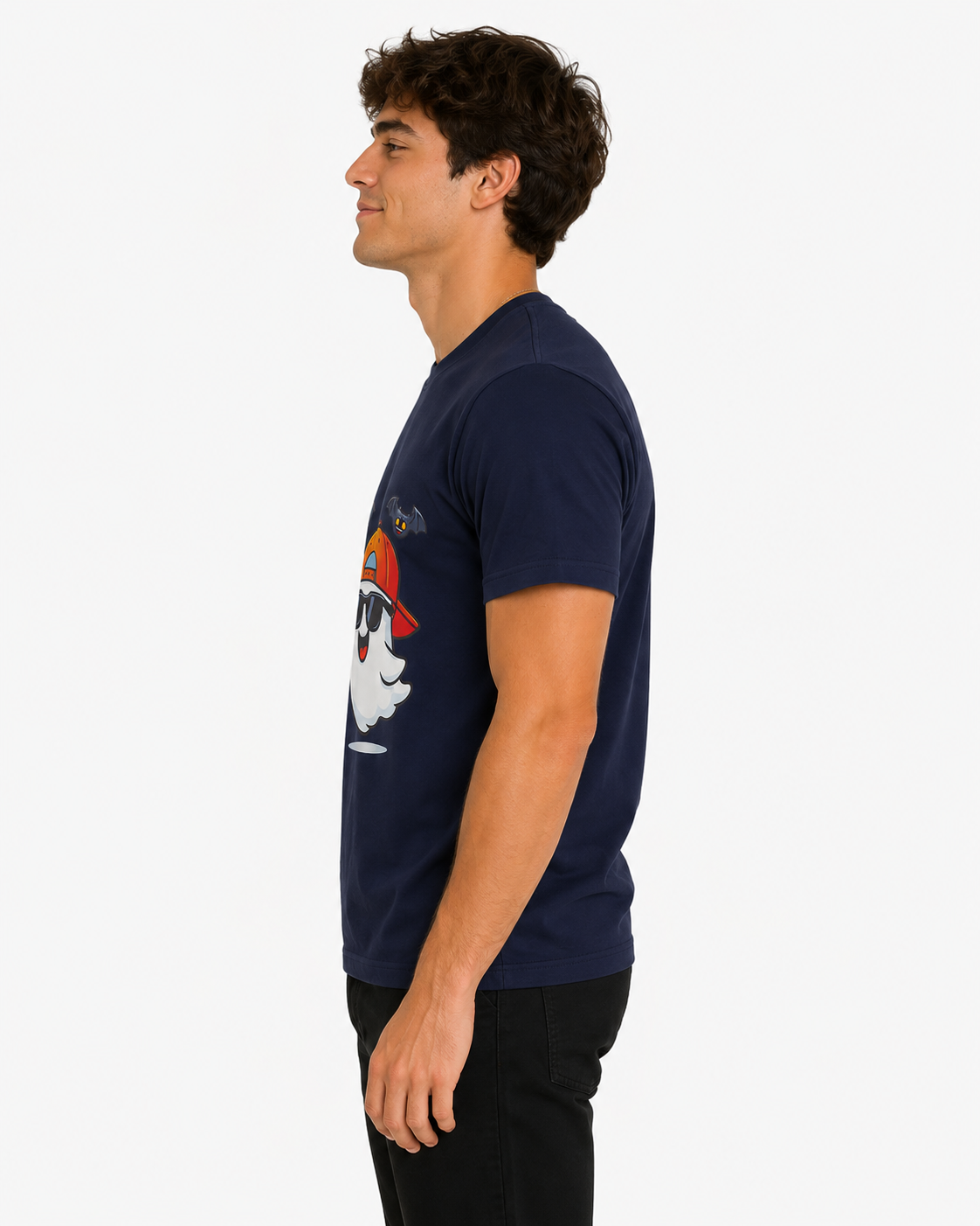 DarkBlue Round Tshirt Ghost Print - Dark Blue - Image 4