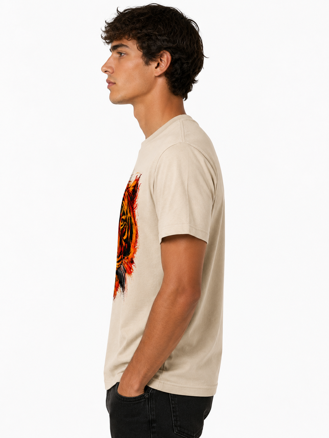Cream Round Tshirt Lion Print - Cream - Image 4