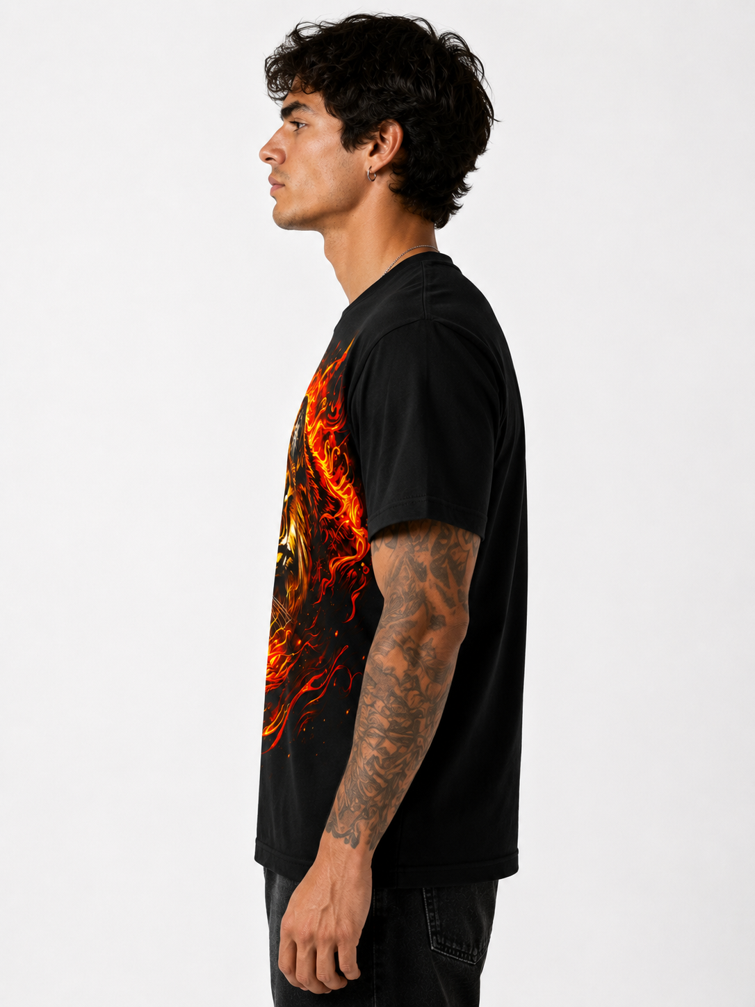 Black Round Tshirt Tiger Print - Black - Image 4