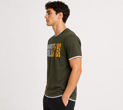 DarkGreen Round Tshirt Basketball Print - Dark Green - Image 4