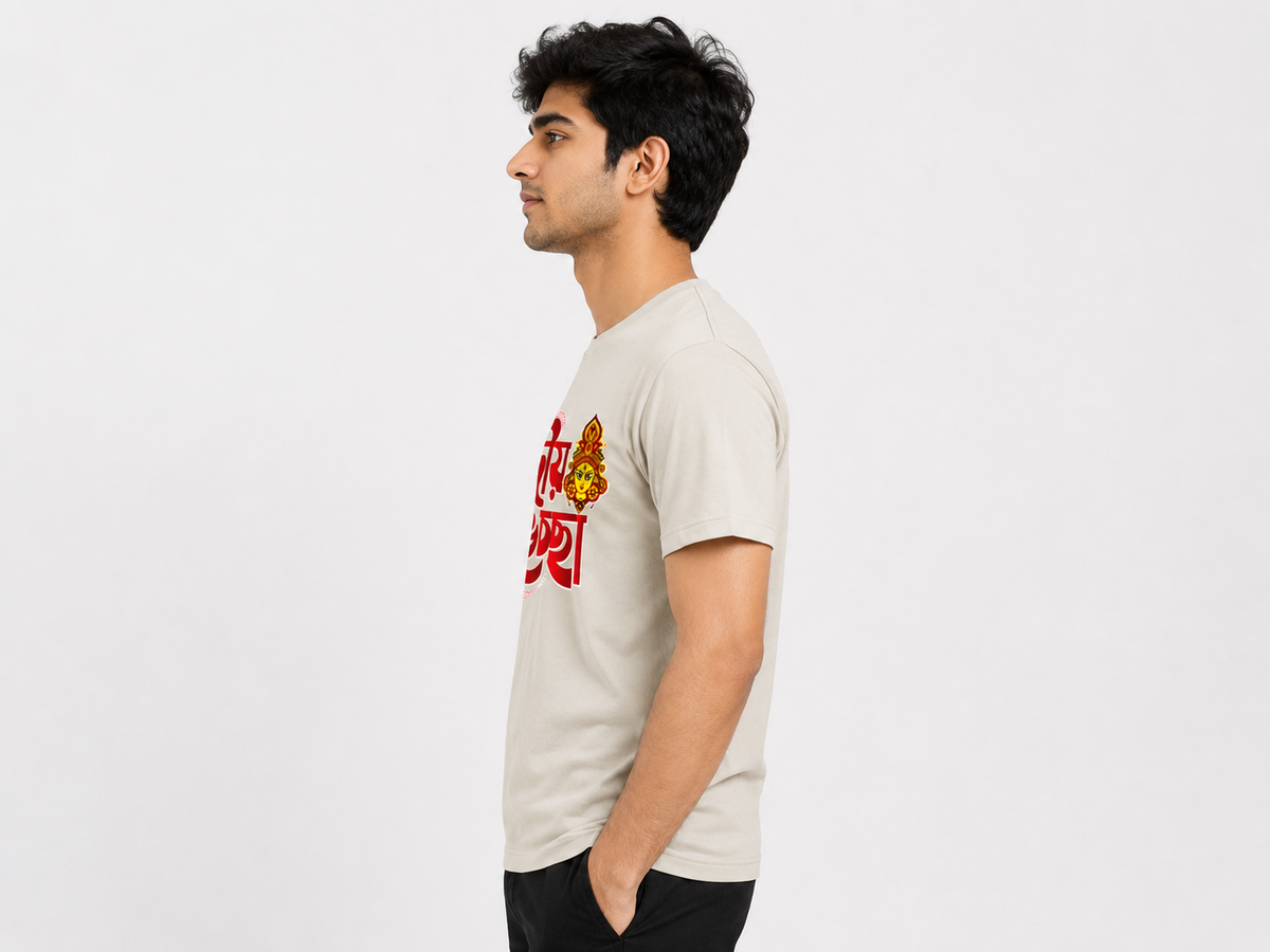 Cream Round Tshirt God Print - Cream - Image 3