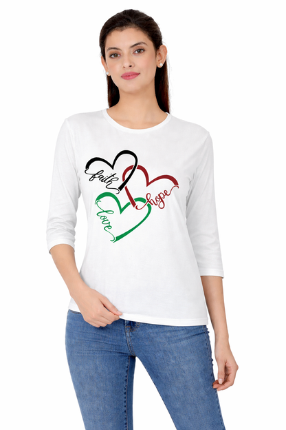 Women 3QTR Sleeves Printed T-Shirts 170GSM Red Label 100% Cotton Yarn with Bio Wash Yellow, White, Blue, Orange - Common Image
