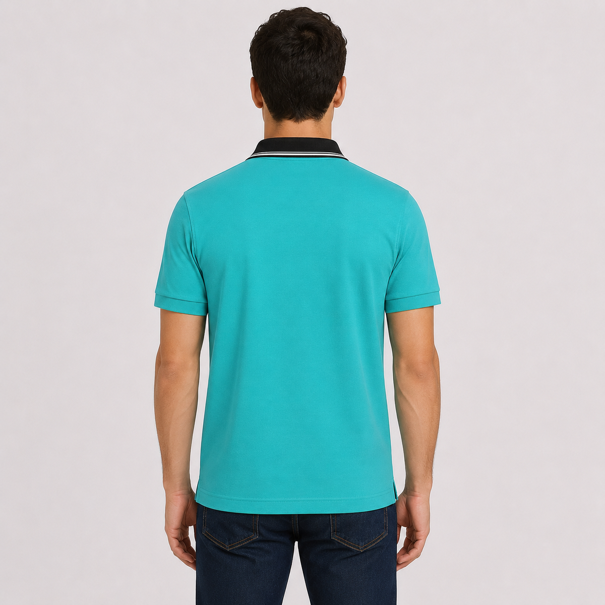 Blue Tshirt Black Collar Cotton - Blue - Image 4