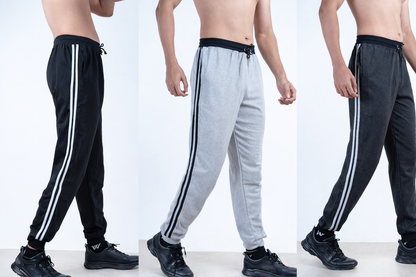 Mens Lower Double Stripe Polycotton 65% Cotton 35% Polyester Loopknit 230GSM - Dark Grey - Image 2