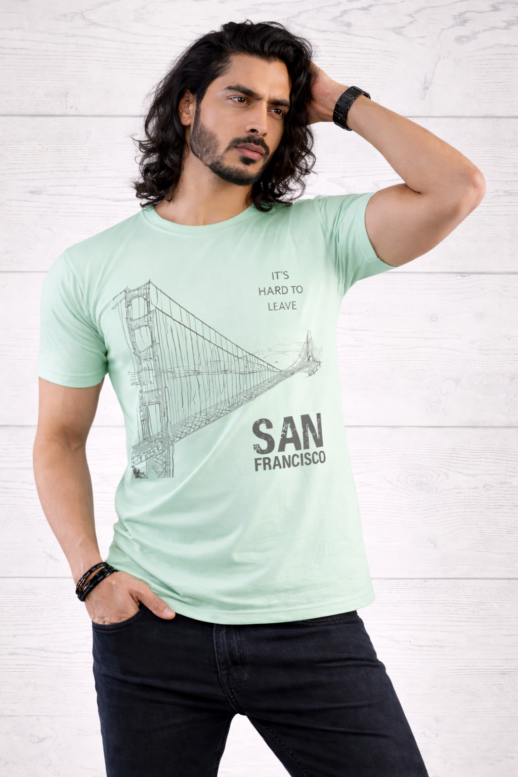 Mens Printed Half Sleeves T-shirts 180GSM Red Label 100% Cotton Bio Wash - Mint Green - Image 1