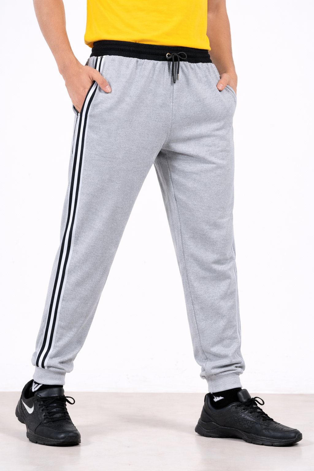 Mens Lower Double Stripe Polycotton 65% Cotton 35% Polyester Loopknit 230GSM - Light Grey - Image 1