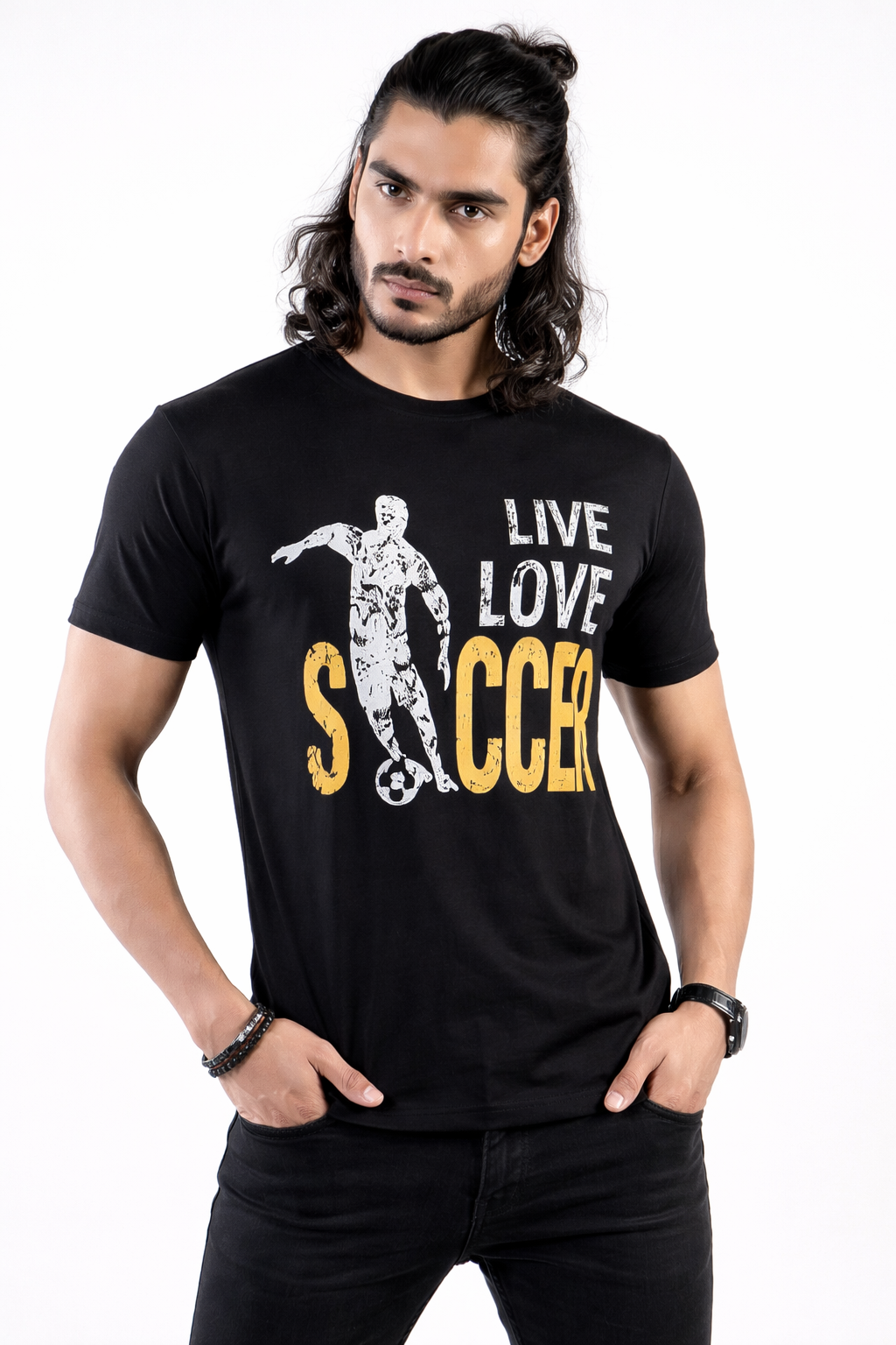 Mens Printed Half Sleeves T-shirts 180GSM Red Label 100% Cotton Bio Wash - Black - Image 1