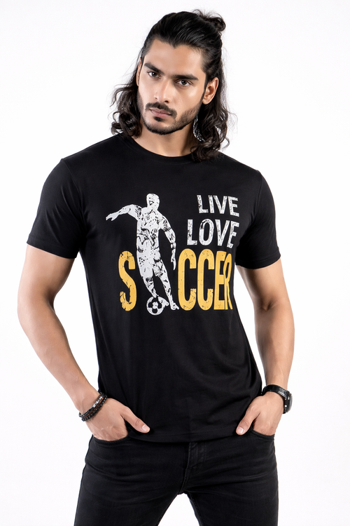 Mens Printed Half Sleeves T-shirts 180GSM Red Label 100% Cotton Bio Wash - Black - Image 1
