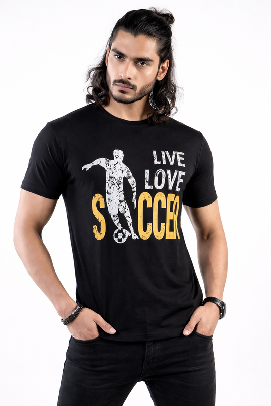 Mens Printed Half Sleeves T-shirts 180GSM Red Label 100% Cotton Bio Wash - Black - Image 1