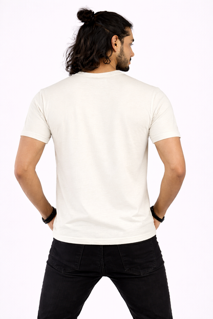 Mens Printed Half Sleeves T-shirts 180GSM Red Label 100% Cotton Bio Wash - White - Image 1