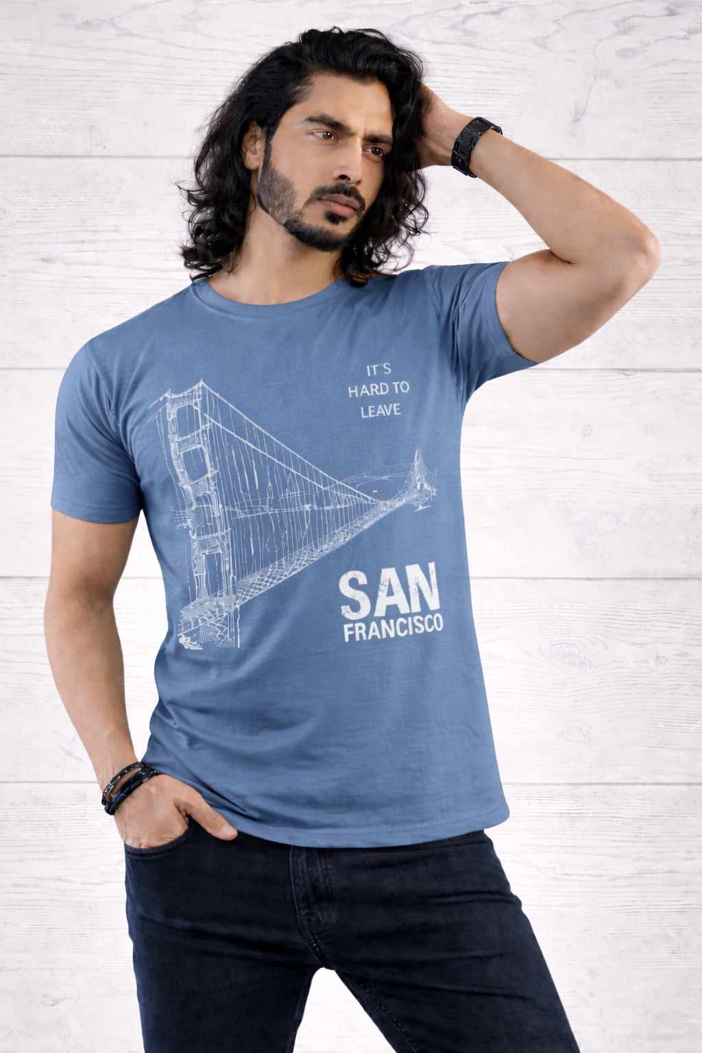Mens Printed Half Sleeves T-shirts 180GSM Red Label 100% Cotton Bio Wash - Blue - Image 1