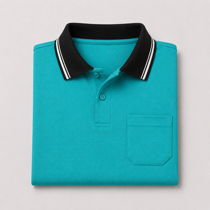 Blue Tshirt Black Collar Cotton - Blue - Image 6