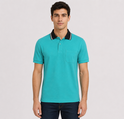Blue Tshirt Black Collar Cotton - Blue - Image 1