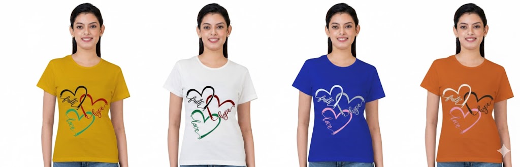 Women Half Sleeves Printed T-Shirts 170GSM Red Label 100% Cotton Yarn with Bio Wash Yellow, White, Blue, Orange - Blue - Image 2