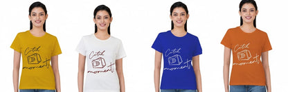 Women half Sleeves Printed T-Shirts 170GSM Red Label 100% Cotton Yarn with Bio Wash Yellow, White, Blue, Orange another - Blue - Image 2