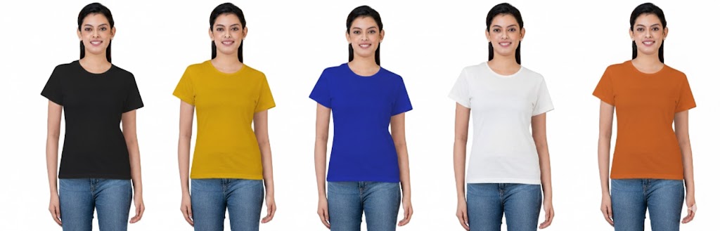 Women Half Sleeves non-Printed T-Shirts 170GSM Red Label 100% Cotton Yarn with Bio Wash Black, Yellow, White, Blue, Orange - Black - Image 2