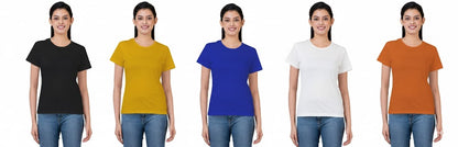 Women Half Sleeves non-Printed T-Shirts 170GSM Red Label 100% Cotton Yarn with Bio Wash Black, Yellow, White, Blue, Orange - Black - Image 2