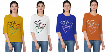 Women 3QTR Sleeves Printed T-Shirts 170GSM Red Label 100% Cotton Yarn with Bio Wash Yellow, White, Blue, Orange - Blue - Image 2